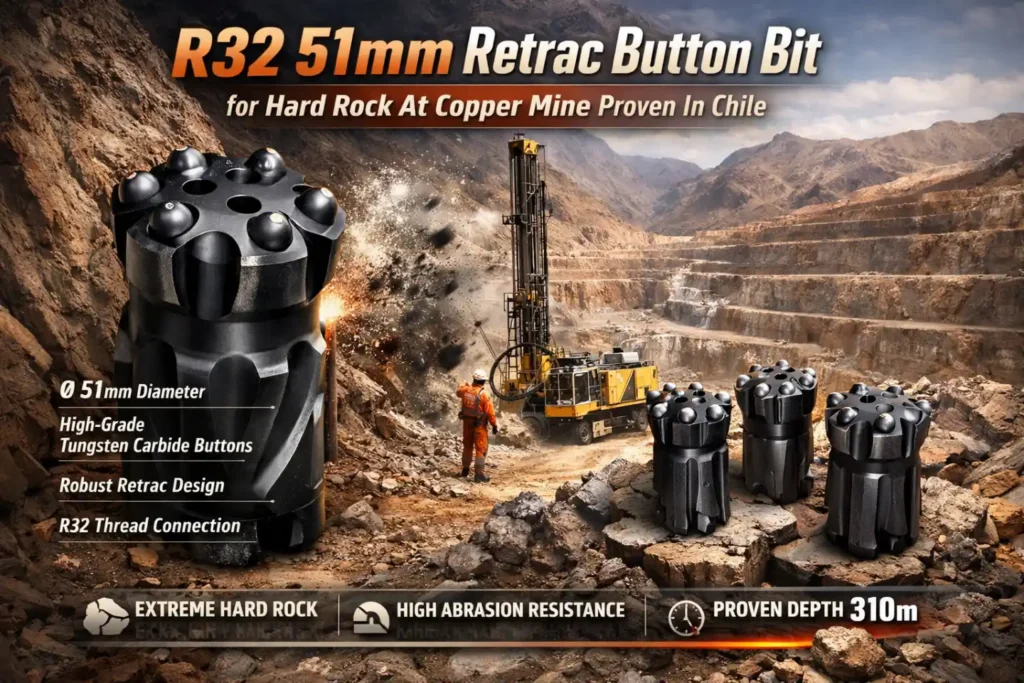 R32 51mm Retrac Button Bit for Hard Rock