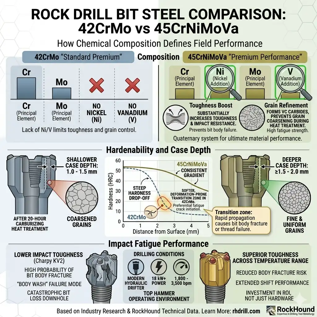 ROCK DRILL BIT STEEL COMPARISON-42CrMo vs 45CrNiMoVa