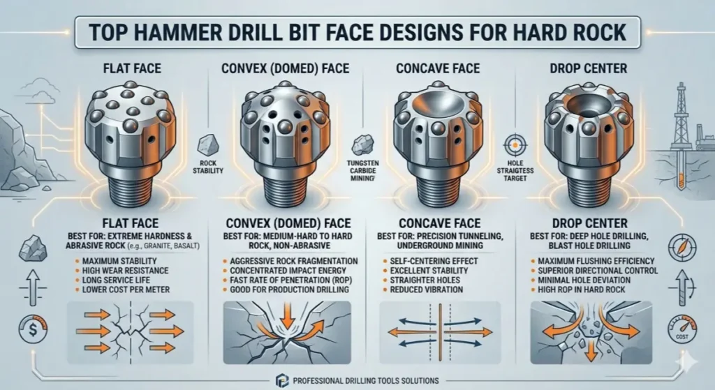 Top Hammer Drill Bit Face Designs for Hard Rock Drilling
