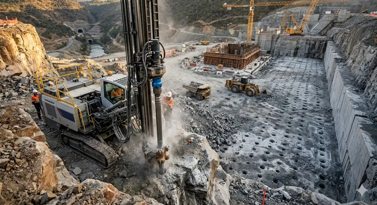 Large Diameter Bench Blasting at Dam Foundations and Spillways